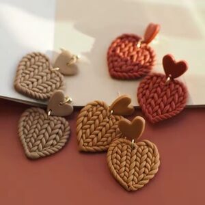 Knit Heart Two-Tier Dangle Stud - Handmade Earrings